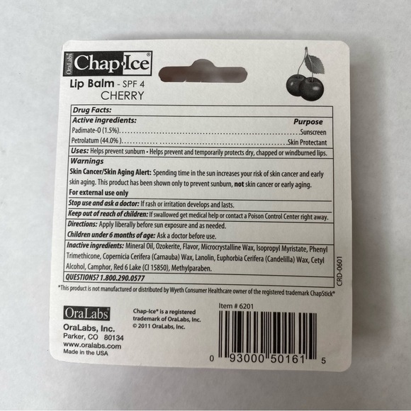 Chap Ice Lip Balm SPF 4 Cherry by Oral Labs 3 Pack - Picture 2 of 2